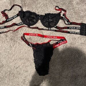 Spencer's Black and Red Lace Lingerie Set